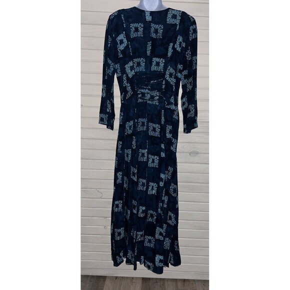 VTG Jalan Jalan Sz LARGE Batik Rayon Maxi Dress L/S Modest Y2K 90s Button Up EUC - Picture 7 of 10